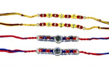 Blue, Red, and Yellow Sparkly 4 Rakhi Set