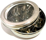 Transparent Stainless Steel Spice Box Indian Masala Dabba 7 Spice Containers