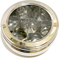 Transparent Stainless Steel Spice Box Indian Masala Dabba 7 Spice Containers