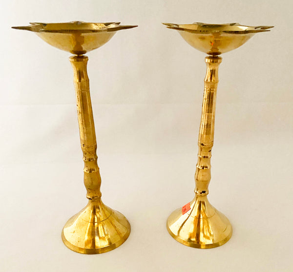 Pair of Brass Diya 8" tall - Daily puja