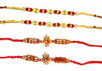 Yellow, Red, and Sequin 4 Rakhi Set
