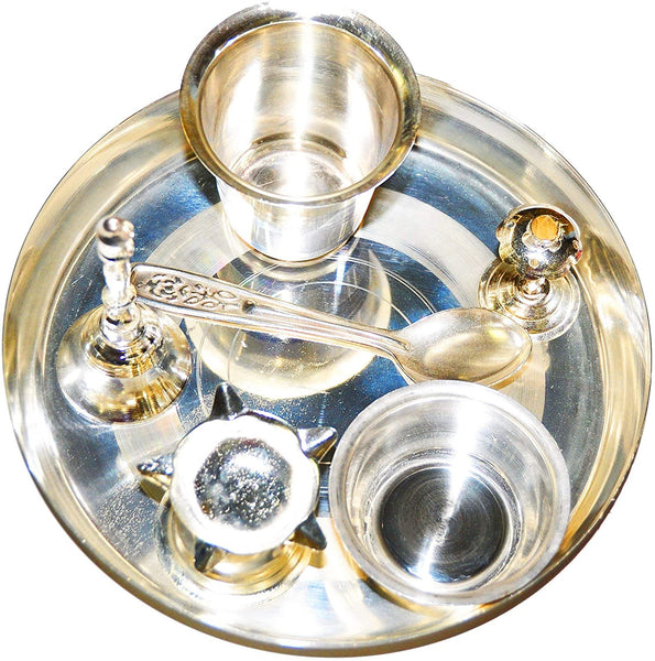 German Silver - Silver Plated Puja Thali for Hindu Rituals